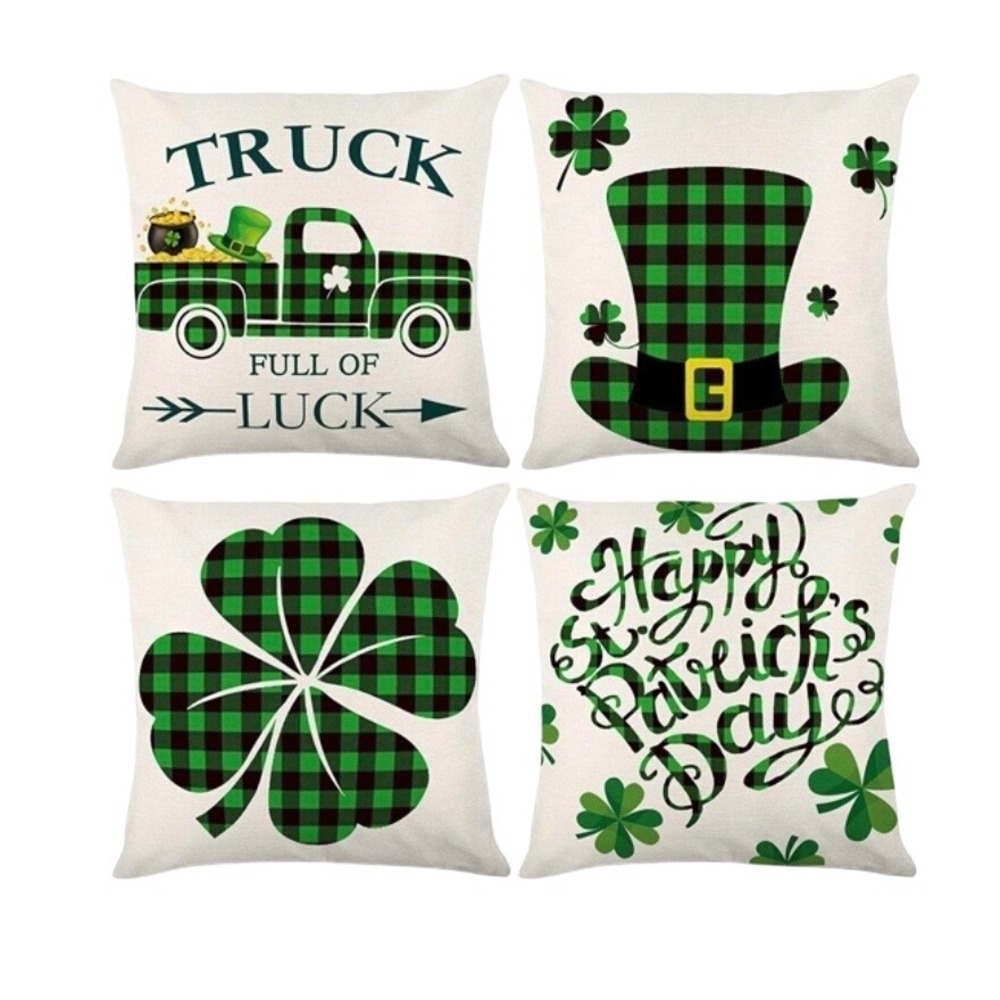St Patricks Day Pillow Covers Set ofβ 4 Green Buffalo Plaid Luck Decor Shamrock